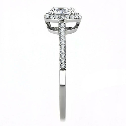 High Polish Stainless Steel Ring with AAA Clear CZ
