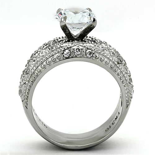 Bold High Polish Stainless Steel Ring with AAA Clear CZ