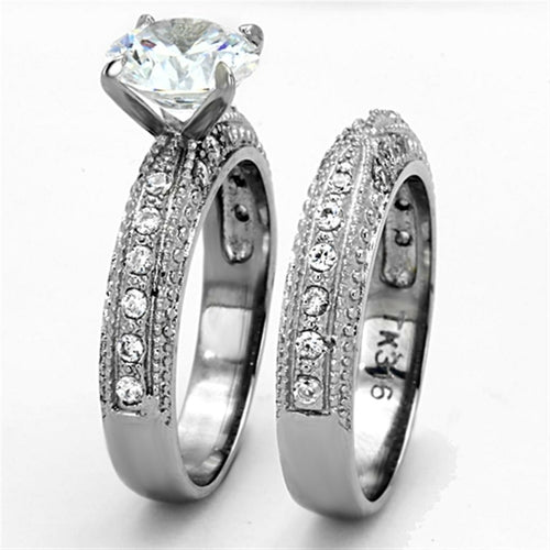 Bold High Polish Stainless Steel Ring with AAA Clear CZ