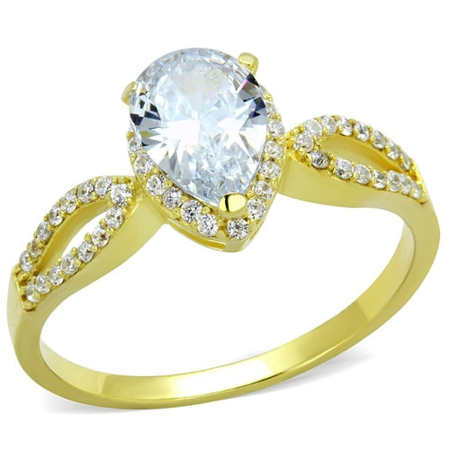 Gold Sterling Silver Ring with AAA Clear CZ