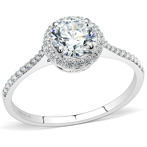 High Polish Stainless Steel Ring with AAA Clear CZ