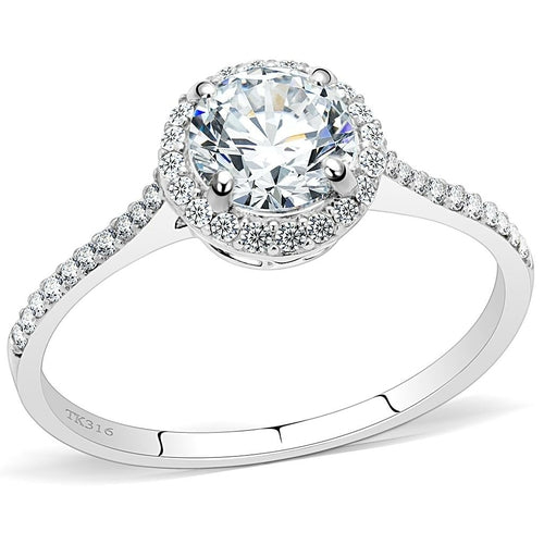 High Polish Stainless Steel Ring with AAA Clear CZ