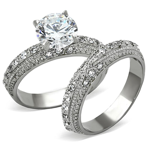 Bold High Polish Stainless Steel Ring with AAA Clear CZ