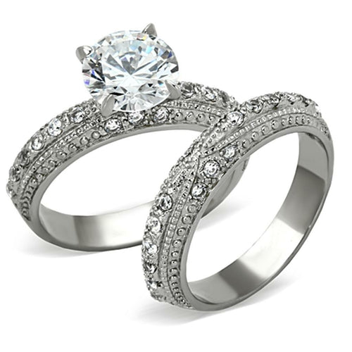 Bold High Polish Stainless Steel Ring with AAA Clear CZ