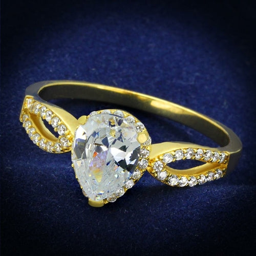 Gold Sterling Silver Ring with AAA Clear CZ